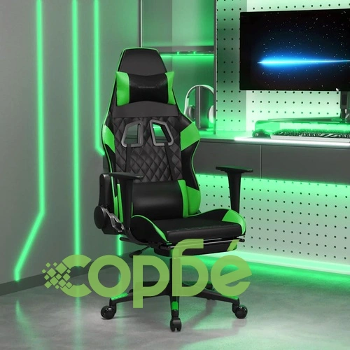 Масажен гейминг стол с подложка черно и зелено изкуствена кожа ➤ топ цена ➤ sorbe.bg