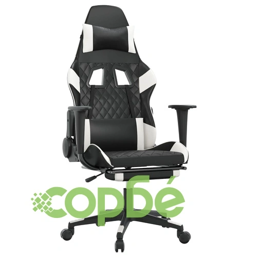 Масажен гейминг стол с опора за крака черно-бял изкуствена кожа ➤ топ цена ➤ sorbe.bg