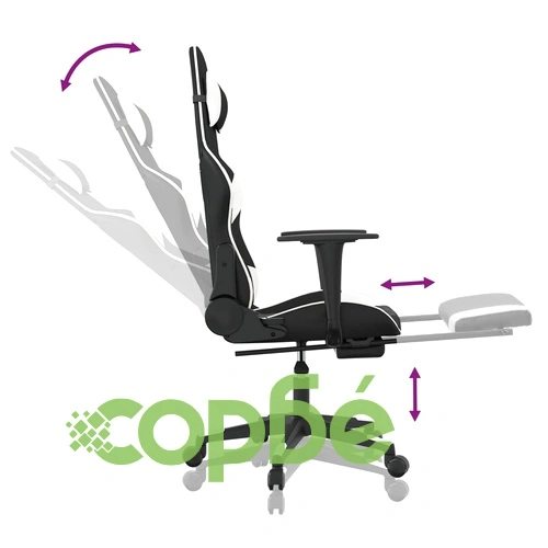 Масажен гейминг стол с опора за крака черно-бял изкуствена кожа ➤ топ цена ➤ sorbe.bg