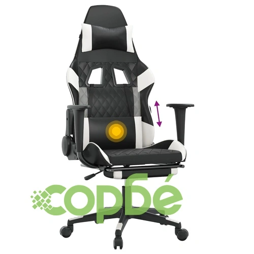 Масажен гейминг стол с опора за крака черно-бял изкуствена кожа ➤ топ цена ➤ sorbe.bg