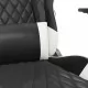 Масажен гейминг стол с опора за крака черно-бял изкуствена кожа
