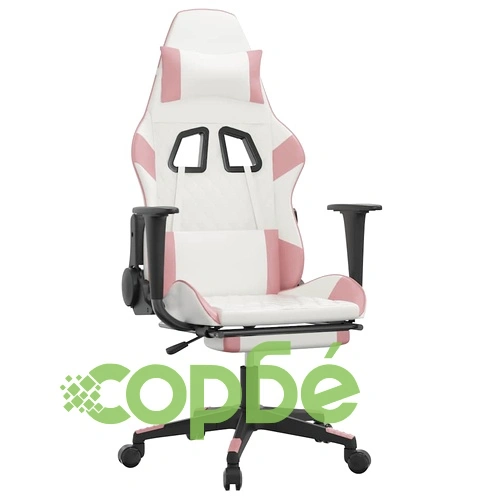 Масажен гейминг стол с подложка бяло и розово изкуствена кожа ➤ топ цена ➤ sorbe.bg