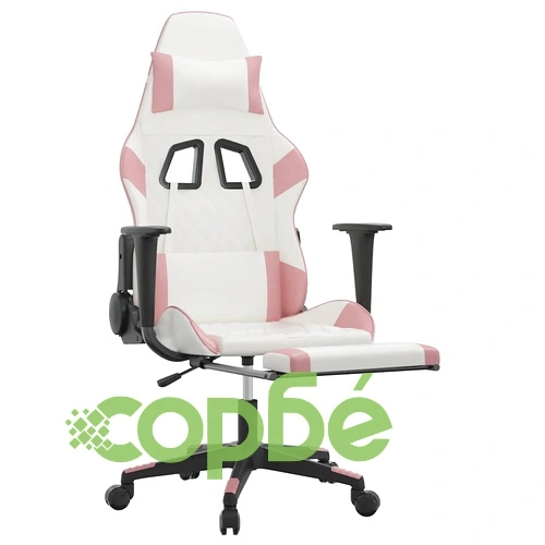 Масажен гейминг стол с подложка бяло и розово изкуствена кожа ➤ топ цена ➤ sorbe.bg