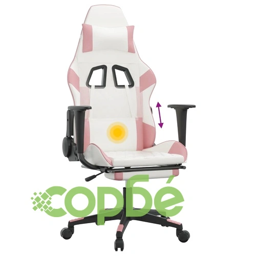 Масажен гейминг стол с подложка бяло и розово изкуствена кожа ➤ топ цена ➤ sorbe.bg