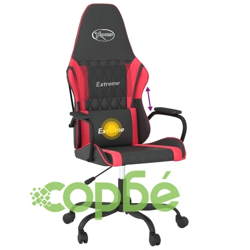 Масажен гейминг стол, черно и червено, изкуствена кожа ➤ топ цена ➤ sorbe.bg