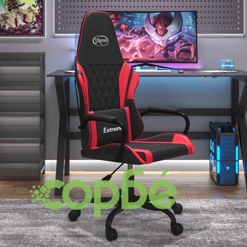 Масажен гейминг стол, черно и червено, изкуствена кожа ➤ топ цена ➤ sorbe.bg