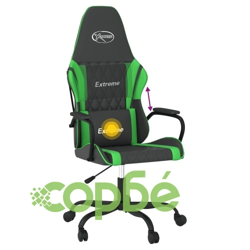 Масажен гейминг стол, черно и зелено, изкуствена кожа ➤ топ цена ➤ sorbe.bg