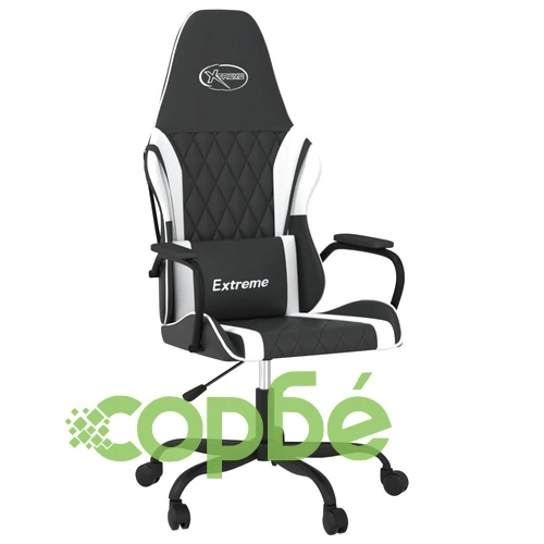 Масажен гейминг стол, черно и бяло, изкуствена кожа ➤ топ цена ➤ sorbe.bg