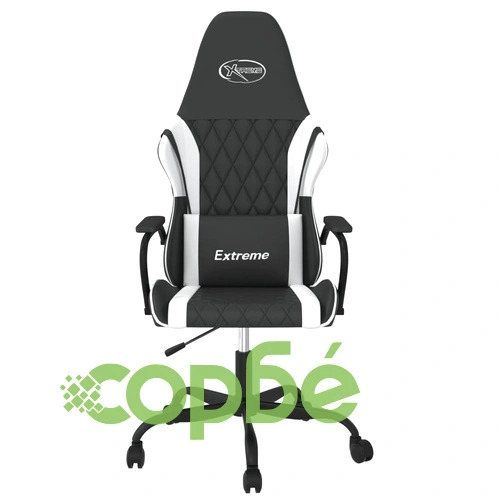 Масажен гейминг стол, черно и бяло, изкуствена кожа ➤ топ цена ➤ sorbe.bg