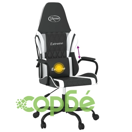 Масажен гейминг стол, черно и бяло, изкуствена кожа ➤ топ цена ➤ sorbe.bg