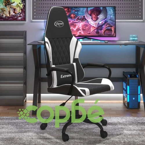 Масажен гейминг стол, черно и бяло, изкуствена кожа ➤ топ цена ➤ sorbe.bg