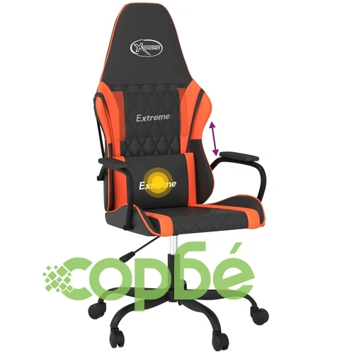 Масажен гейминг стол, черно и оранжево, изкуствена кожа ➤ топ цена ➤ sorbe.bg