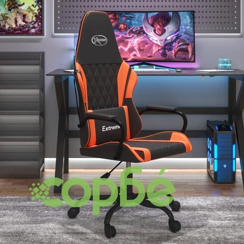 Масажен гейминг стол, черно и оранжево, изкуствена кожа ➤ топ цена ➤ sorbe.bg