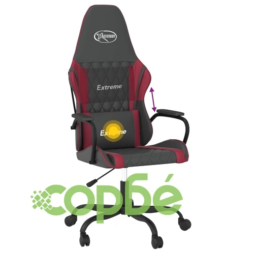 Масажен гейминг стол, черно и виненочервено, изкуствена кожа ➤ топ цена ➤ sorbe.bg