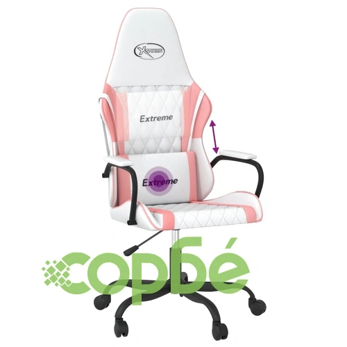 Масажен гейминг стол, бяло и розово, изкуствена кожа ➤ топ цена ➤ sorbe.bg