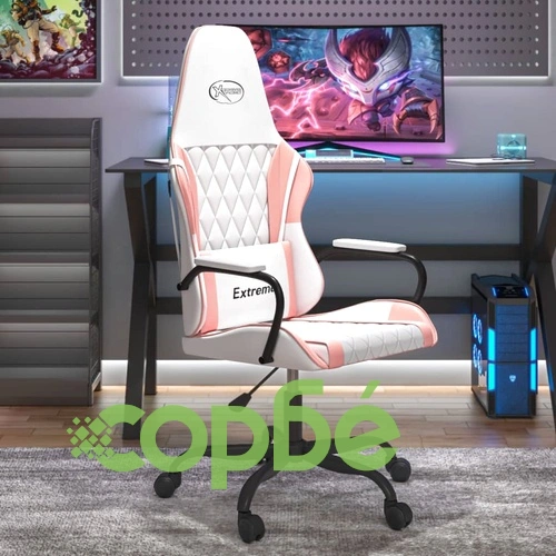 Масажен гейминг стол, бяло и розово, изкуствена кожа ➤ топ цена ➤ sorbe.bg