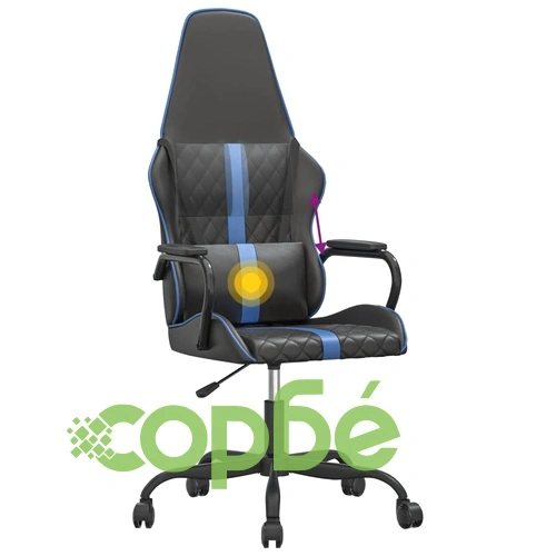 Масажен гейминг стол, синьо и черно, изкуствена кожа ➤ топ цена ➤ sorbe.bg