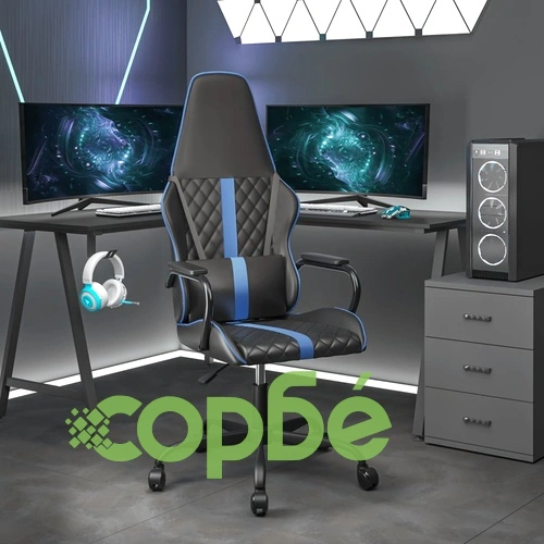 Масажен гейминг стол, синьо и черно, изкуствена кожа ➤ топ цена ➤ sorbe.bg