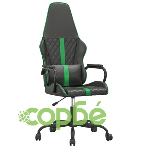 Масажен гейминг стол, черно и зелено, изкуствена кожа ➤ топ цена ➤ sorbe.bg