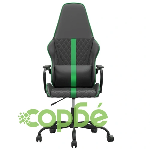 Масажен гейминг стол, черно и зелено, изкуствена кожа ➤ топ цена ➤ sorbe.bg