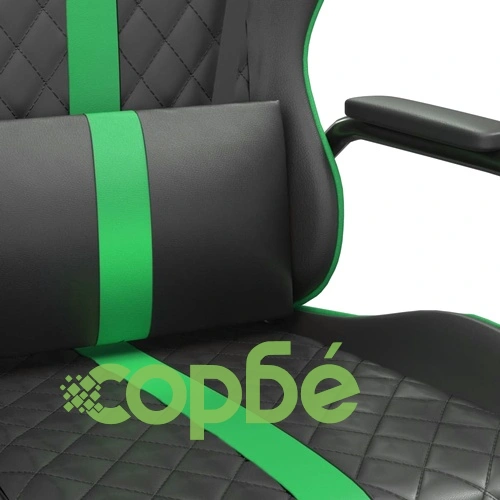 Масажен гейминг стол, черно и зелено, изкуствена кожа ➤ топ цена ➤ sorbe.bg