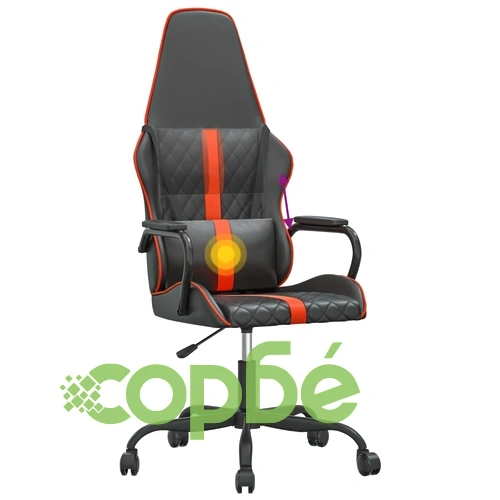 Масажен гейминг стол, черно и оранжево, изкуствена кожа ➤ топ цена ➤ sorbe.bg