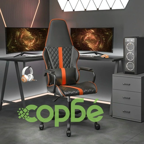 Масажен гейминг стол, черно и оранжево, изкуствена кожа ➤ топ цена ➤ sorbe.bg