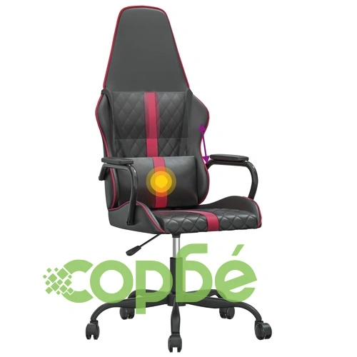 Масажен гейминг стол, черно и виненочервено, изкуствена кожа ➤ топ цена ➤ sorbe.bg