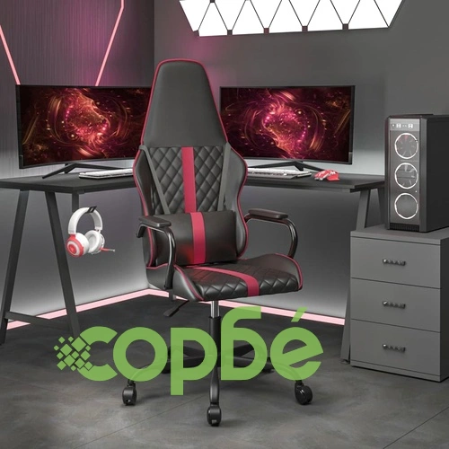 Масажен гейминг стол, черно и виненочервено, изкуствена кожа ➤ топ цена ➤ sorbe.bg