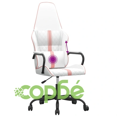 Масажен гейминг стол, бяло и розово, изкуствена кожа ➤ топ цена ➤ sorbe.bg