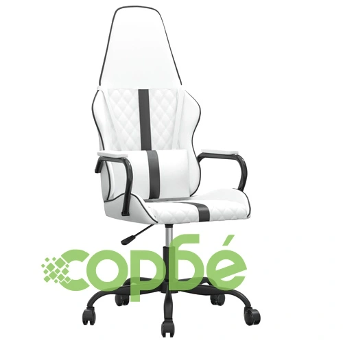 Масажен гейминг стол, черно и бяло, изкуствена кожа ➤ топ цена ➤ sorbe.bg