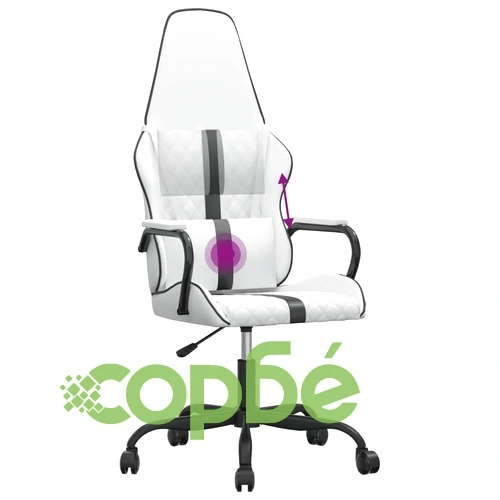 Масажен гейминг стол, черно и бяло, изкуствена кожа ➤ топ цена ➤ sorbe.bg