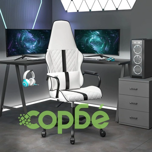 Масажен гейминг стол, черно и бяло, изкуствена кожа ➤ топ цена ➤ sorbe.bg