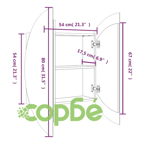 Шкаф за баня с кръгло огледало и LED, черен, 54x54x17,5 см ➤ топ цена ➤ sorbe.bg