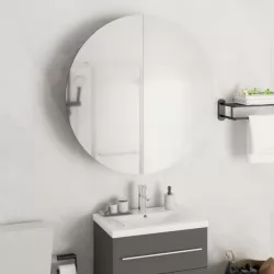 Шкаф за баня с кръгло огледало и LED, черен, 54x54x17,5 см