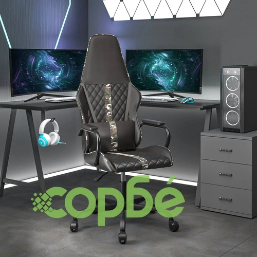 Масажен гейминг стол, черно и камуфлаж, изкуствена кожа ➤ топ цена ➤ sorbe.bg