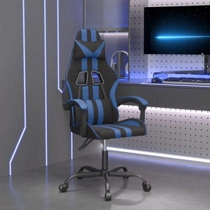 Въртящ гейминг стол, черно и синьо, изкуствена кожа