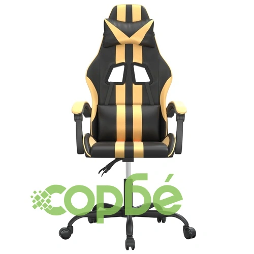 Въртящ гейминг стол, черно и златисто, изкуствена кожа ➤ топ цена ➤ sorbe.bg