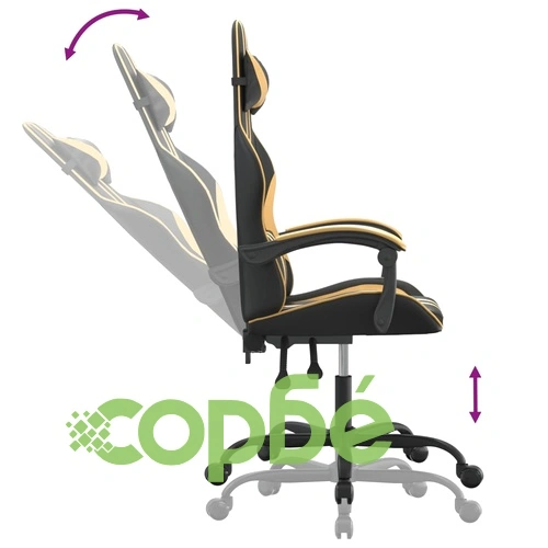 Въртящ гейминг стол, черно и златисто, изкуствена кожа ➤ топ цена ➤ sorbe.bg