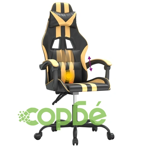 Въртящ гейминг стол, черно и златисто, изкуствена кожа ➤ топ цена ➤ sorbe.bg