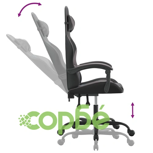 Въртящ гейминг стол, черно и сиво, изкуствена кожа ➤ топ цена ➤ sorbe.bg