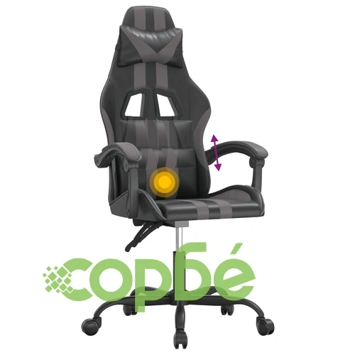 Въртящ гейминг стол, черно и сиво, изкуствена кожа ➤ топ цена ➤ sorbe.bg