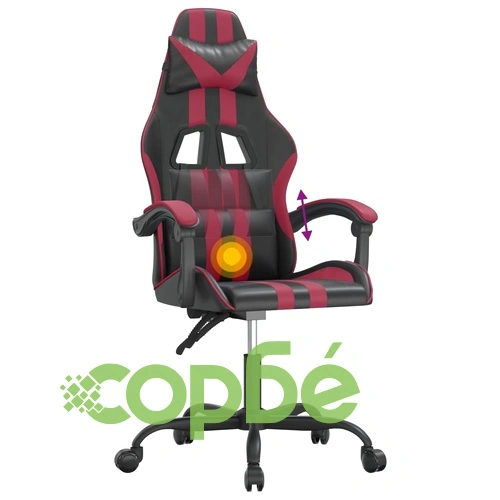 Въртящ гейминг стол, черно и виненочервено, изкуствена кожа ➤ топ цена ➤ sorbe.bg