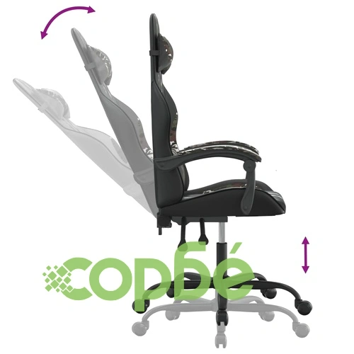 Въртящ гейминг стол, черно и камуфлаж, изкуствена кожа ➤ топ цена ➤ sorbe.bg