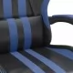 Въртящ гейминг стол с опора за крака черно-син изкуствена кожа