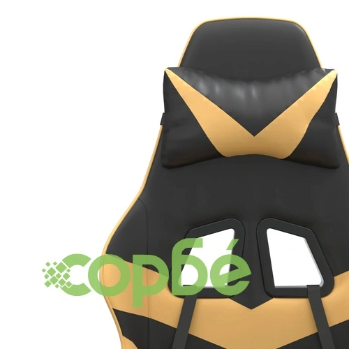 Въртящ гейминг стол, черно и златисто, изкуствена кожа ➤ топ цена ➤ sorbe.bg