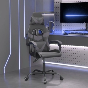 Въртящ гейминг стол, черно и сиво, изкуствена кожа