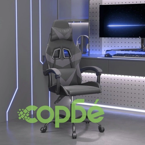 Въртящ гейминг стол, черно и сиво, изкуствена кожа ➤ топ цена ➤ sorbe.bg