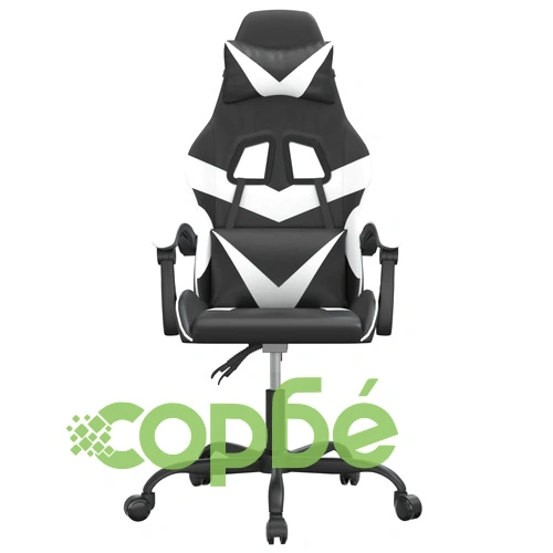 Въртящ гейминг стол, черно и бяло, изкуствена кожа ➤ топ цена ➤ sorbe.bg