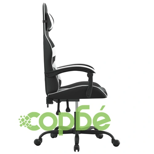 Въртящ гейминг стол, черно и бяло, изкуствена кожа ➤ топ цена ➤ sorbe.bg